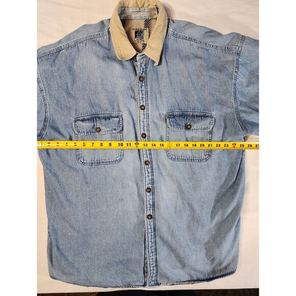 Vintage World Island Outdoor Fleece Lined Shacket Denim Jacket Mens XXL Distress - Picture 14 of 16